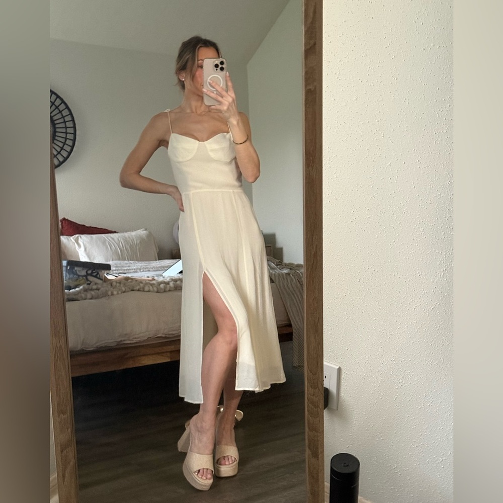 Reformation White Midi Slip Dress with Side Slit - Picture 2 of 8